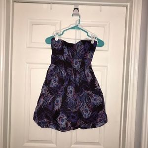Forever 21 Peacock Feather Strapless Purple Dress